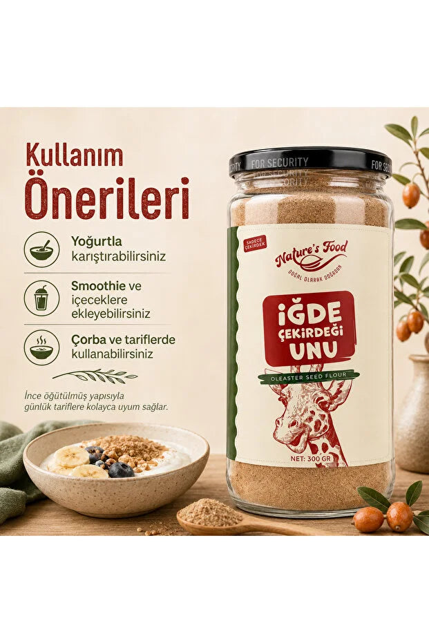 Nature's Food İğde Çekirdeği Unu – Fijngemalen Olijfwilgzaadmeel – 100% Puur – Zonder Toevoegingen – Glazen Pot – 100 g