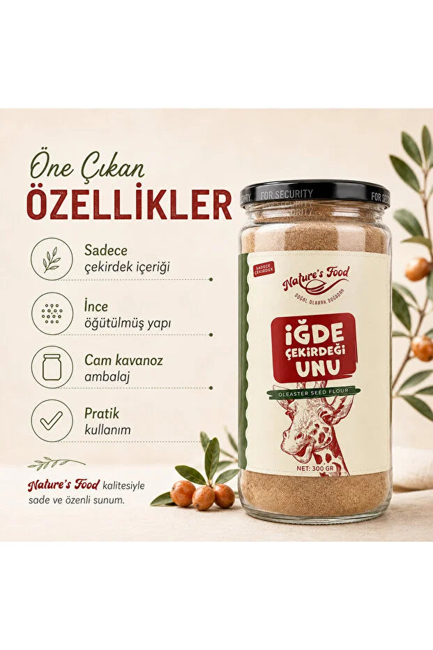 Nature's Food İğde Çekirdeği Unu – Fijngemalen Olijfwilgzaadmeel – 100% Puur – Zonder Toevoegingen – Glazen Pot – 100 g