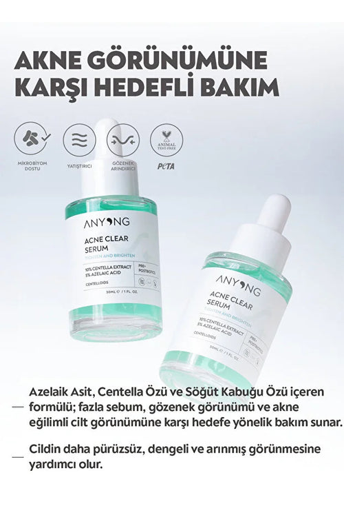 Anyong Acne Clear Serum - 5% Azelaïnezuur - 10% Centella Asiatica - Tegen Onzuiverheden - Kalmerend Gezichtsserum - 30 ml