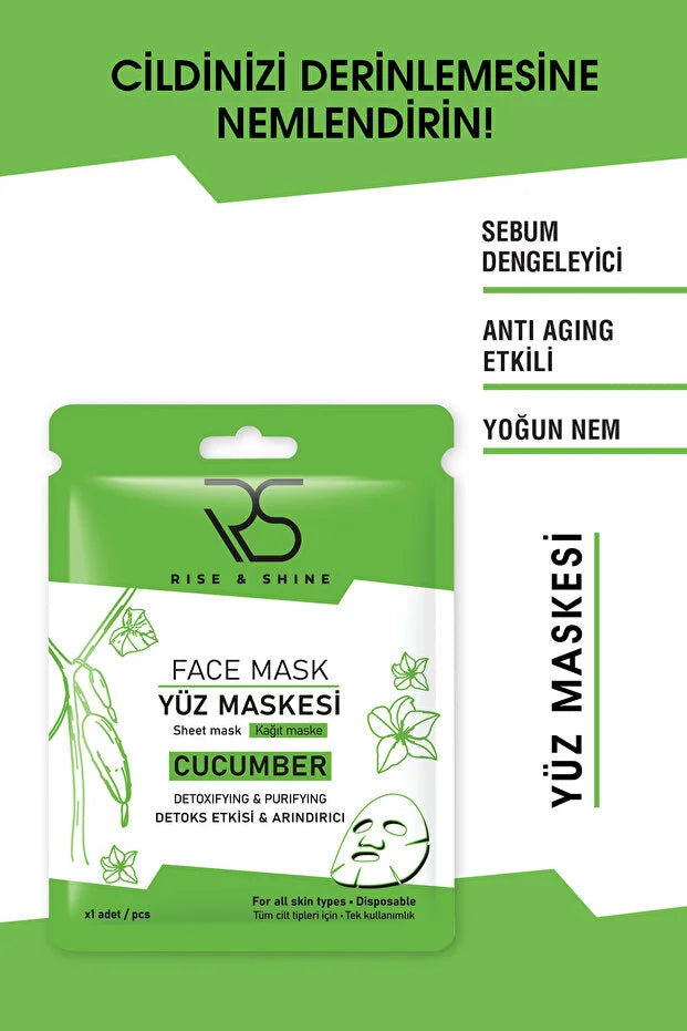 Rise & Shine Cucumber Sheet Mask – Hydraterend Gezichtsmasker met Komkommer – Verfrissend & Verzorgend – Voor Alle Huidtypes – 1 Stuk