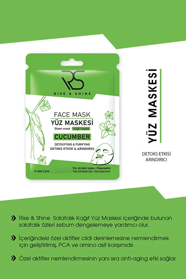 Rise & Shine Cucumber Sheet Mask – Hydraterend Gezichtsmasker met Komkommer – Verfrissend & Verzorgend – Voor Alle Huidtypes – 1 Stuk