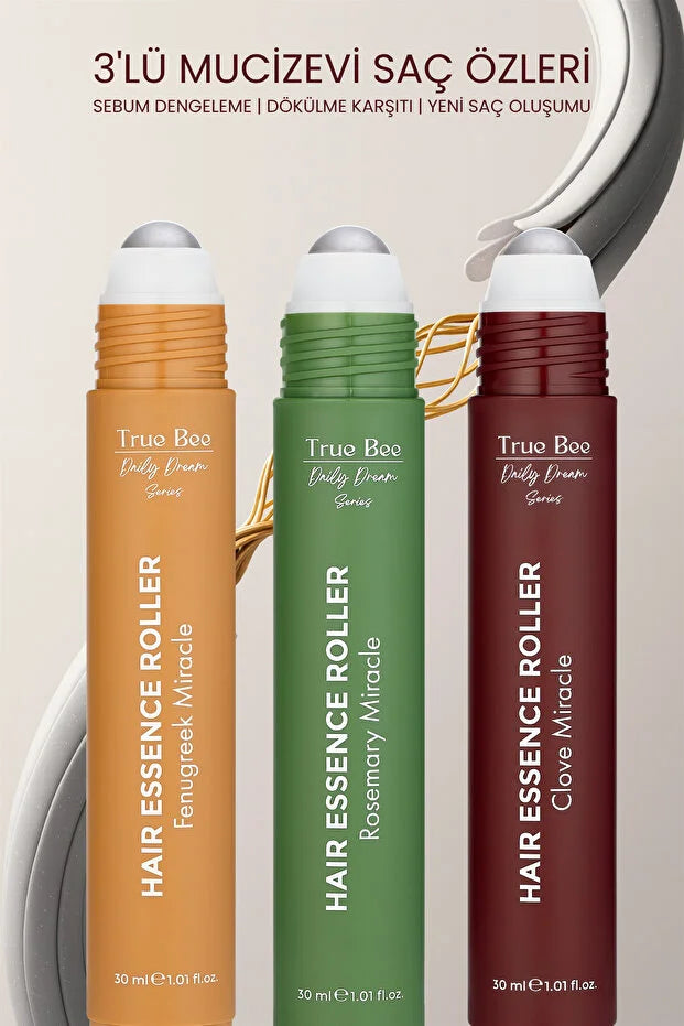 True Bee Herbal Miracle Trio Kit – 3x30ml | Rozemarijn, Kruidnagel & Fenegriek Rollers