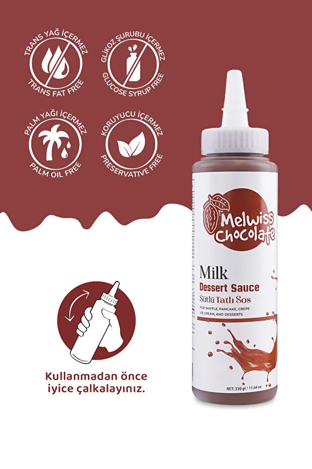 Melwiss Chocolate Milk Dessert Sauce 330 g – Romige Sütlü Tatlı Sos voor Wafels, Pannenkoeken & Desserts