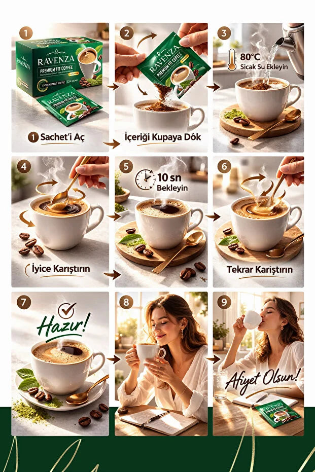 Ravenza Premium Fit Coffee – Instant Matcha Koffie met L-Carnitine, Groene Thee, Paardenbloem & Propolis – 30 Sachets