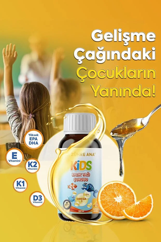 Zühre Ana Kids Balık Yağı Şurubu - Visolie Siroop Sinaasappel 150 ml | Omega 3 & Vitaminen