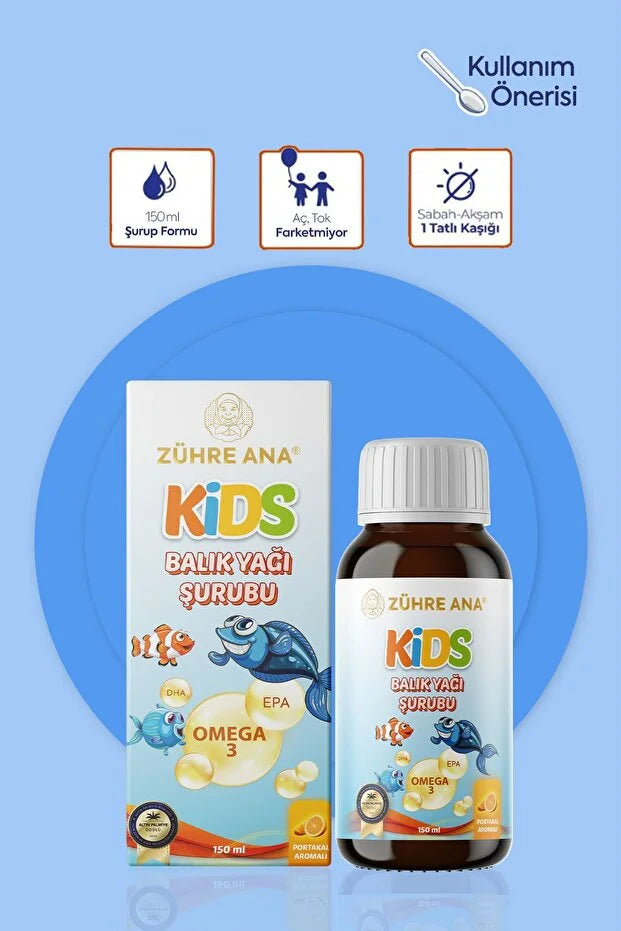 Zühre Ana Kids Balık Yağı Şurubu - Visolie Siroop Sinaasappel 150 ml | Omega 3 & Vitaminen