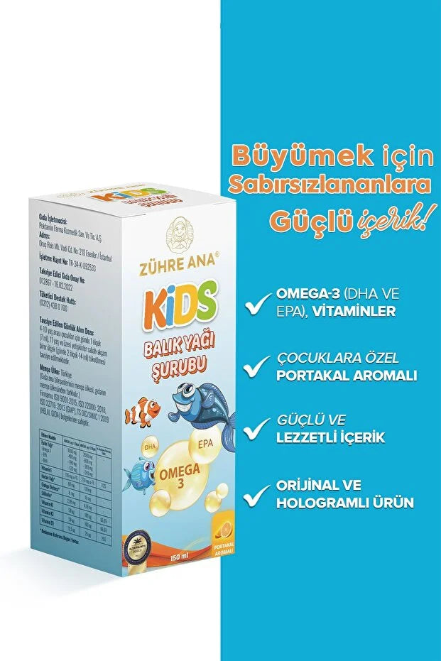 Zühre Ana Kids Balık Yağı Şurubu - Visolie Siroop Sinaasappel 150 ml | Omega 3 & Vitaminen