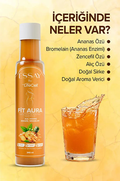 LifeCell Essay Fit Aura Ananas & Gember – Plantaardige Vloeibare Formule 340 ml Esra Ezmeci