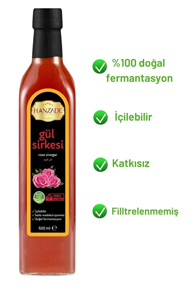 Hanzade Bitkisel Rozenazijn – Natuurlijk Gefermenteerde Drinkbare Rozenazijn Zonder Toevoegingen 500 ml