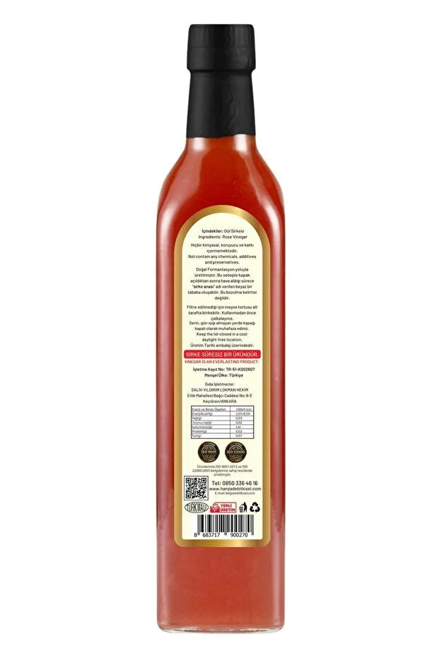 Hanzade Bitkisel Rozenazijn – Natuurlijk Gefermenteerde Drinkbare Rozenazijn Zonder Toevoegingen 500 ml