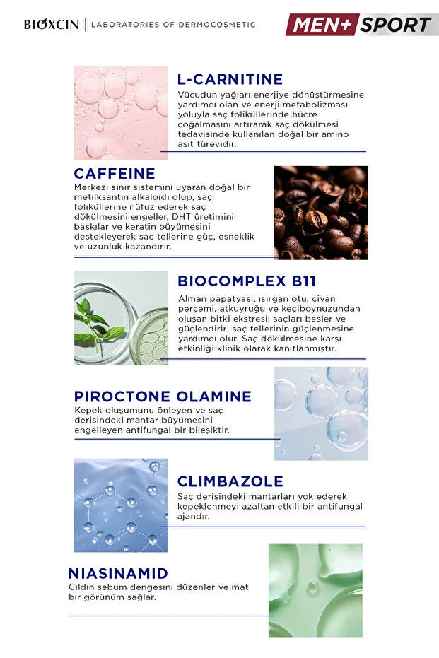 Bioxcin Men+ Sport - Anti-Roos & Anti-Haaruitval Shampoo - Met Cafeïne & L-Carnitine - 500 ml
