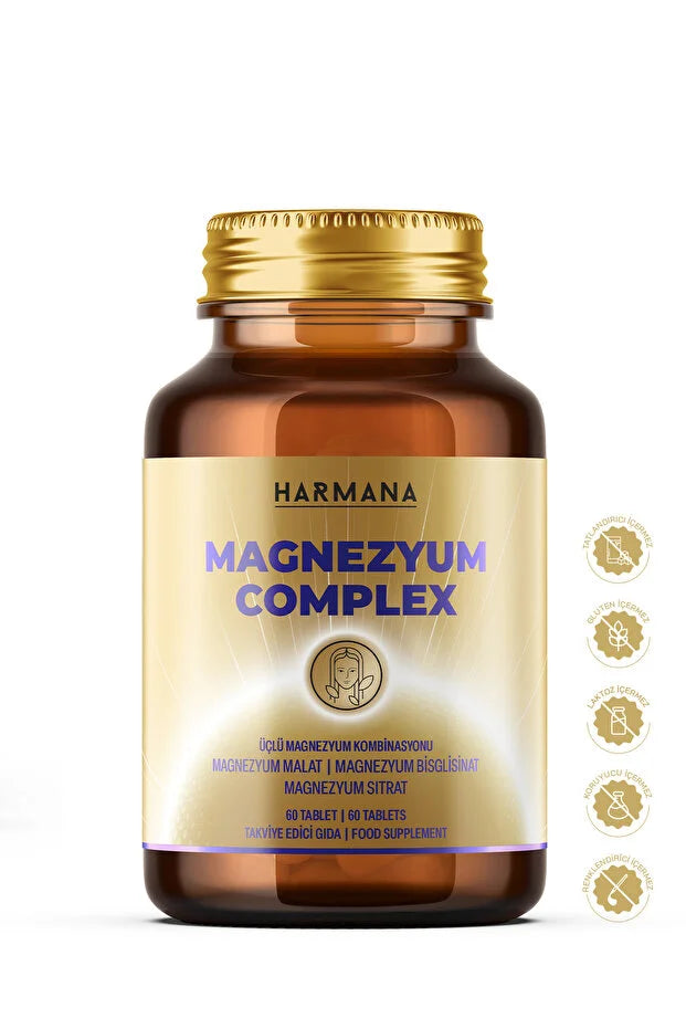 Harmana Magnesium Complex – Citraat, Malaat & Bisglycinaat – 200 mg – 60 Tabletten