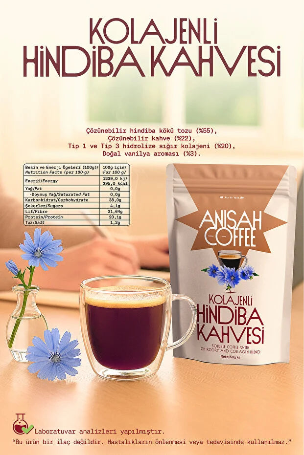 Anisah Coffee Kolajenli Hindiba Kahvesi – Oploskoffie met Cichorei & Collageen – 150 g
