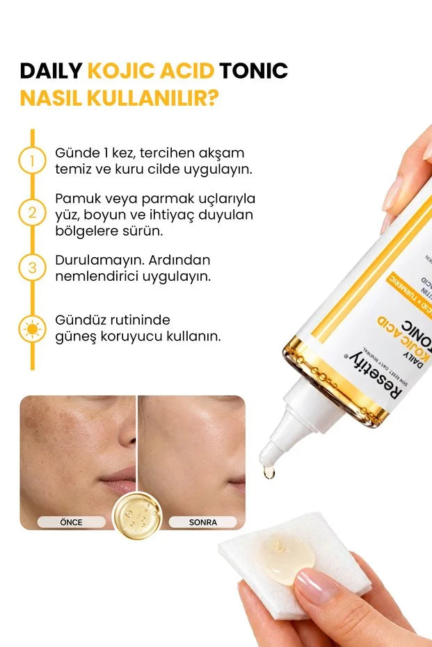 Resetify Daily Kojic Acid Tonic - Gezichtstoner - Kojic Acid & Kurkuma - Alpha Arbutin & Niacinamide - Egaliserende Huidverzorging - 200 ml