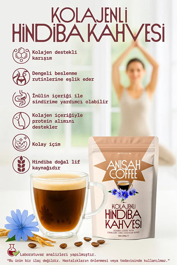 Anisah Coffee Kolajenli Hindiba Kahvesi – Oploskoffie met Cichorei & Collageen – 150 g