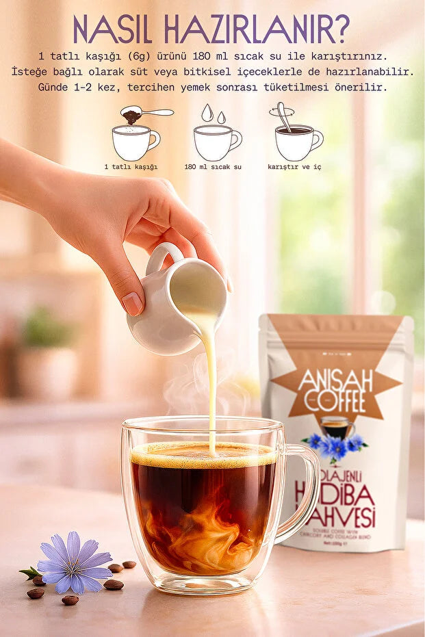 Anisah Coffee Kolajenli Hindiba Kahvesi – Oploskoffie met Cichorei & Collageen – 150 g
