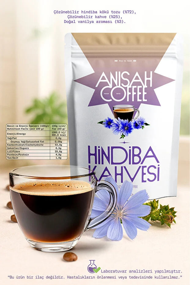 Anisah Coffee Hindiba Kahvesi – Oploskoffie met Cichorei &amp; Natuurlijke Vanille – 150 g