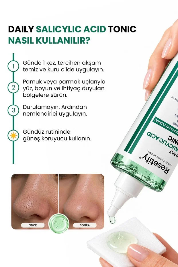 Resetify Daily Salicylic Acid Tonic - Exfoliërende Gezichtstoner - 2% Salicylzuur BHA - Tegen Mee-eters & Verstopte Poriën - Niacinamide - 200 ml