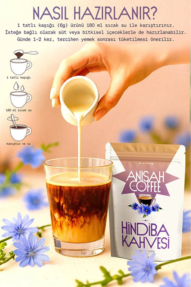 Anisah Coffee Hindiba Kahvesi – Oploskoffie met Cichorei &amp; Natuurlijke Vanille – 150 g