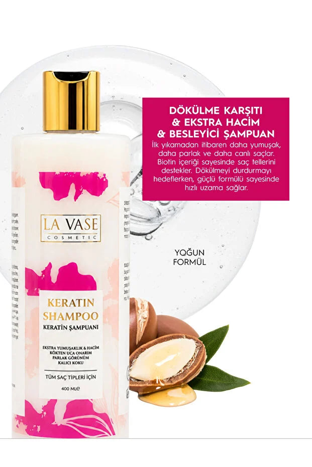 La Vase Keratin Shampoo – Verzorgende Keratine Shampoo met Biotine, Avocado- & Cacaoboter – 400 ml