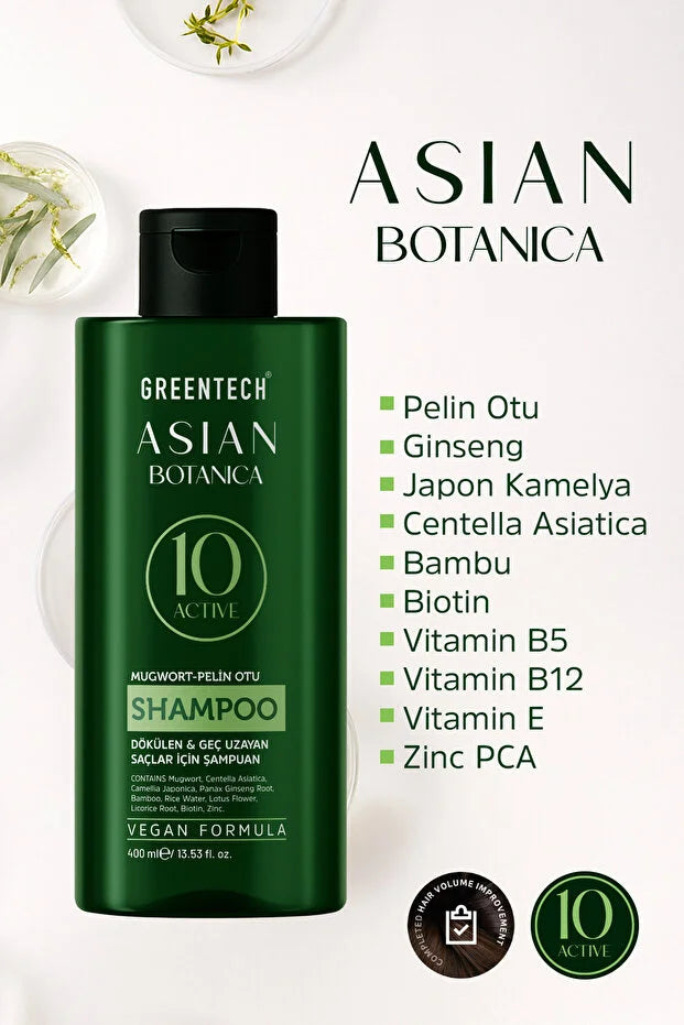 Greentech Mugwort & Asian Botanical 10x Active Shampoo – 400ml | Anti-Haaruitval & Groei