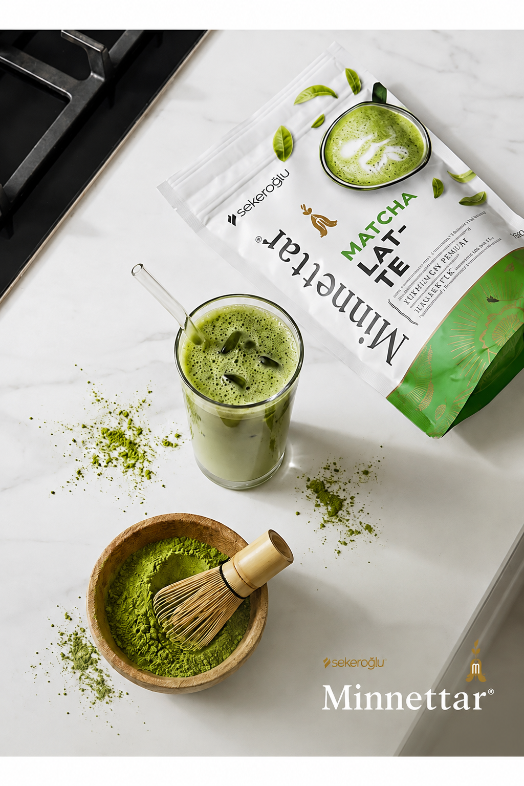Sekeroglu Minnettar Matcha Latte – Romige Matcha Groene Thee Latte Mix – Voor Warme & Koude Dranken