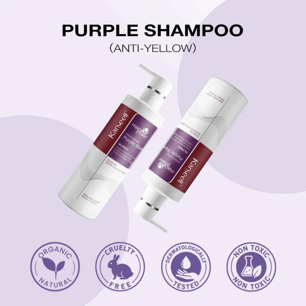 Karseell Purple Shampoo – Anti-Geel Effect Shampoo – Voor Blond, Grijs & Geblondeerd Haar – Hydraterend & Glans – 500 ml