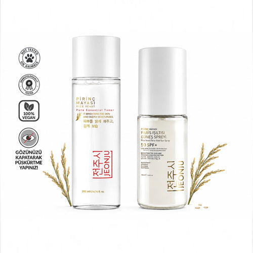 Jeonju Pirinc Mayası Gezichtsverzorgingsset – Rice Yeast Toner 200 ml & Paris Glow SPF 50+ Zonnespray 120 ml