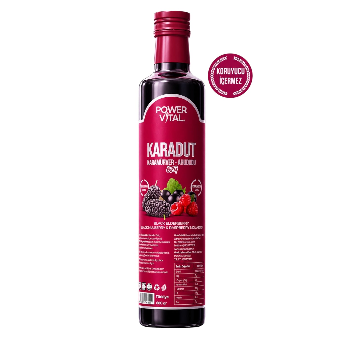 Power Vital Karadut Özü 680 g – Zwarte Moerbei, Vlierbes & Frambozensiroop