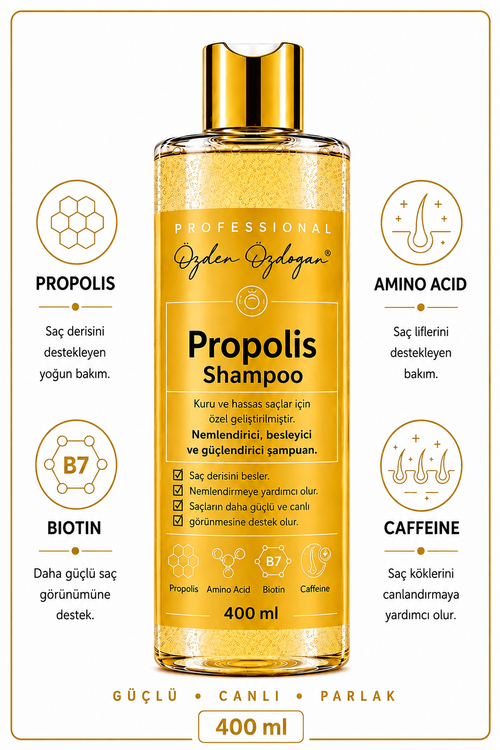 Özden Özdoğan Propolis Shampoo – Verzorgende Shampoo met Biotine, Cafeïne & Aminozuren 400 ml
