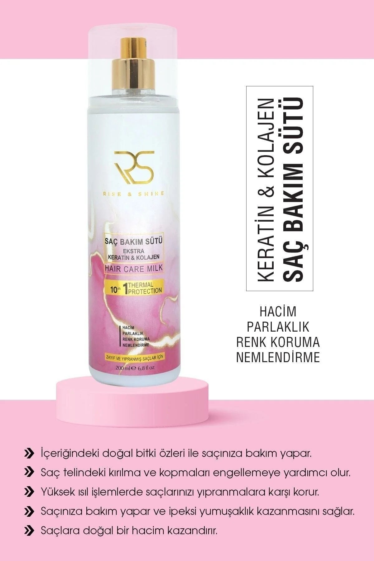Rise & Shine Keratin & Collagen Hair Care Milk – Leave-In Conditioner – Hydraterend, Anti-Frizz & Hittebescherming – Voor Droog & Beschadigd Haar – 200 ml