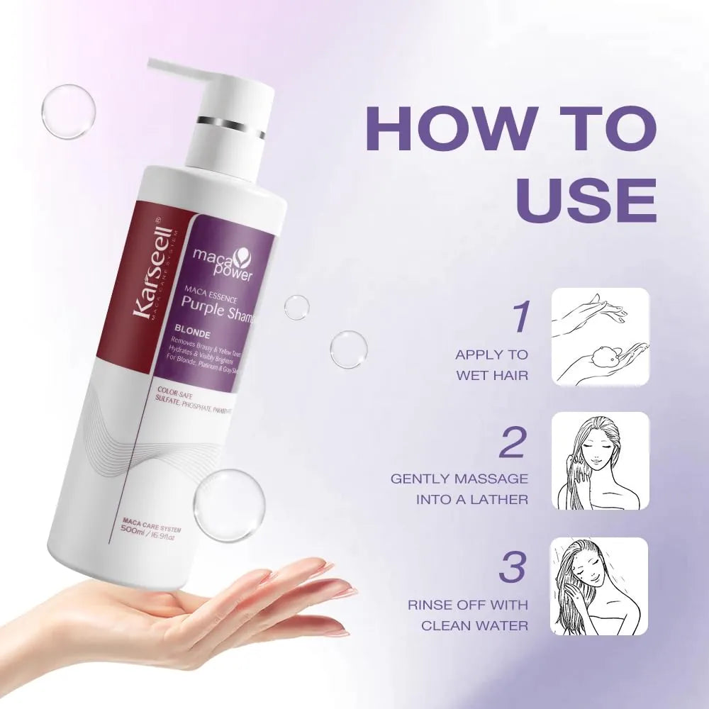 Karseell Purple Shampoo – Anti-Geel Effect Shampoo – Voor Blond, Grijs & Geblondeerd Haar – Hydraterend & Glans – 500 ml