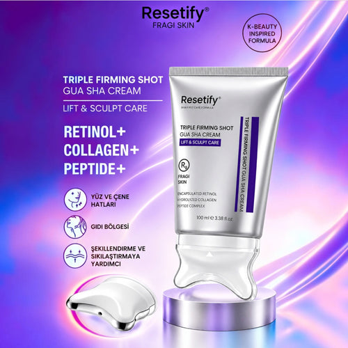 Resetify Triple Firming Shot Gua Sha Cream – Gezichtscrème met Retinol, Collageen & Peptiden – Gua Sha Applicator – 100 ml