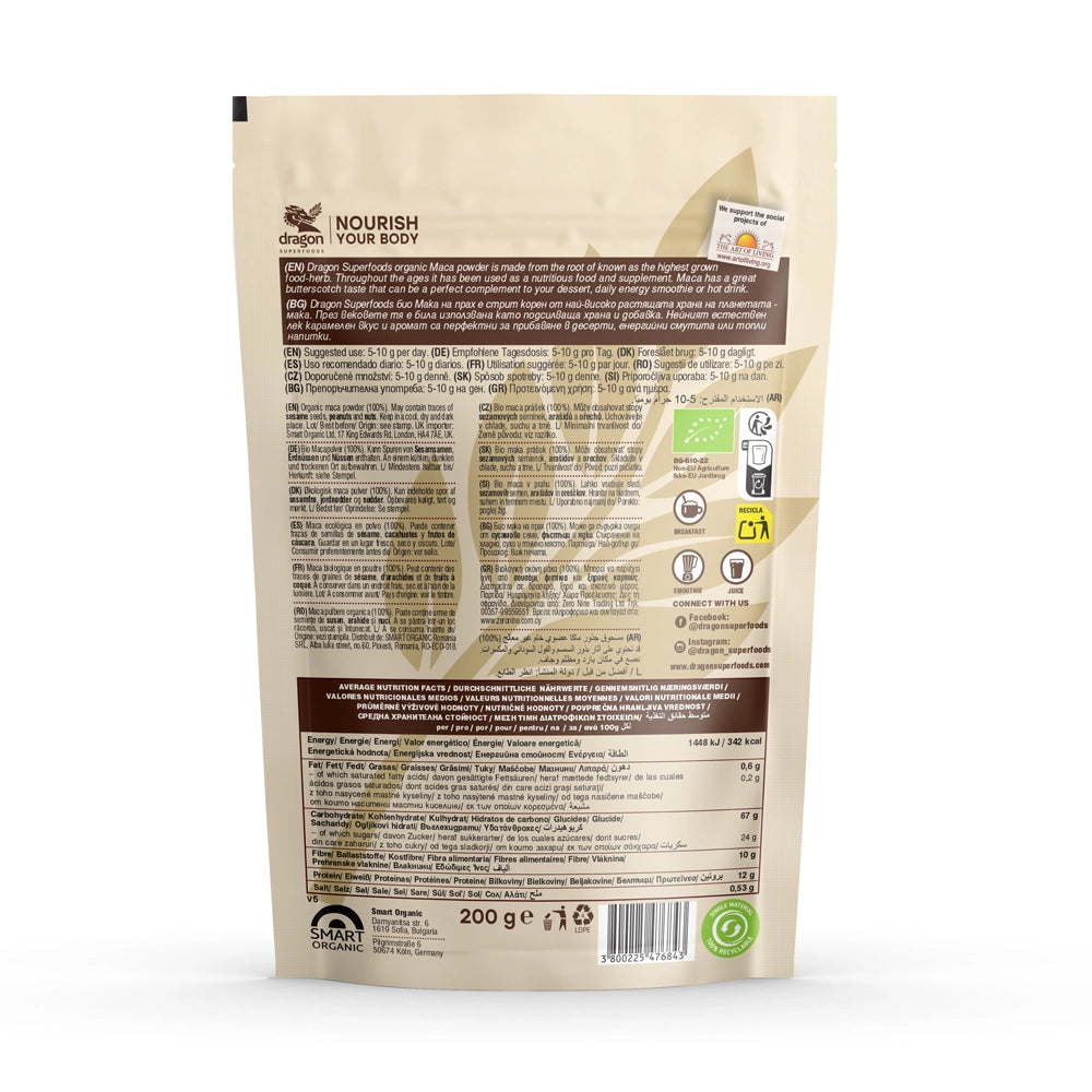 Dragon Superfoods Biologische Maca Poeder Raw 200 g – 100% Macawortel – Vegan