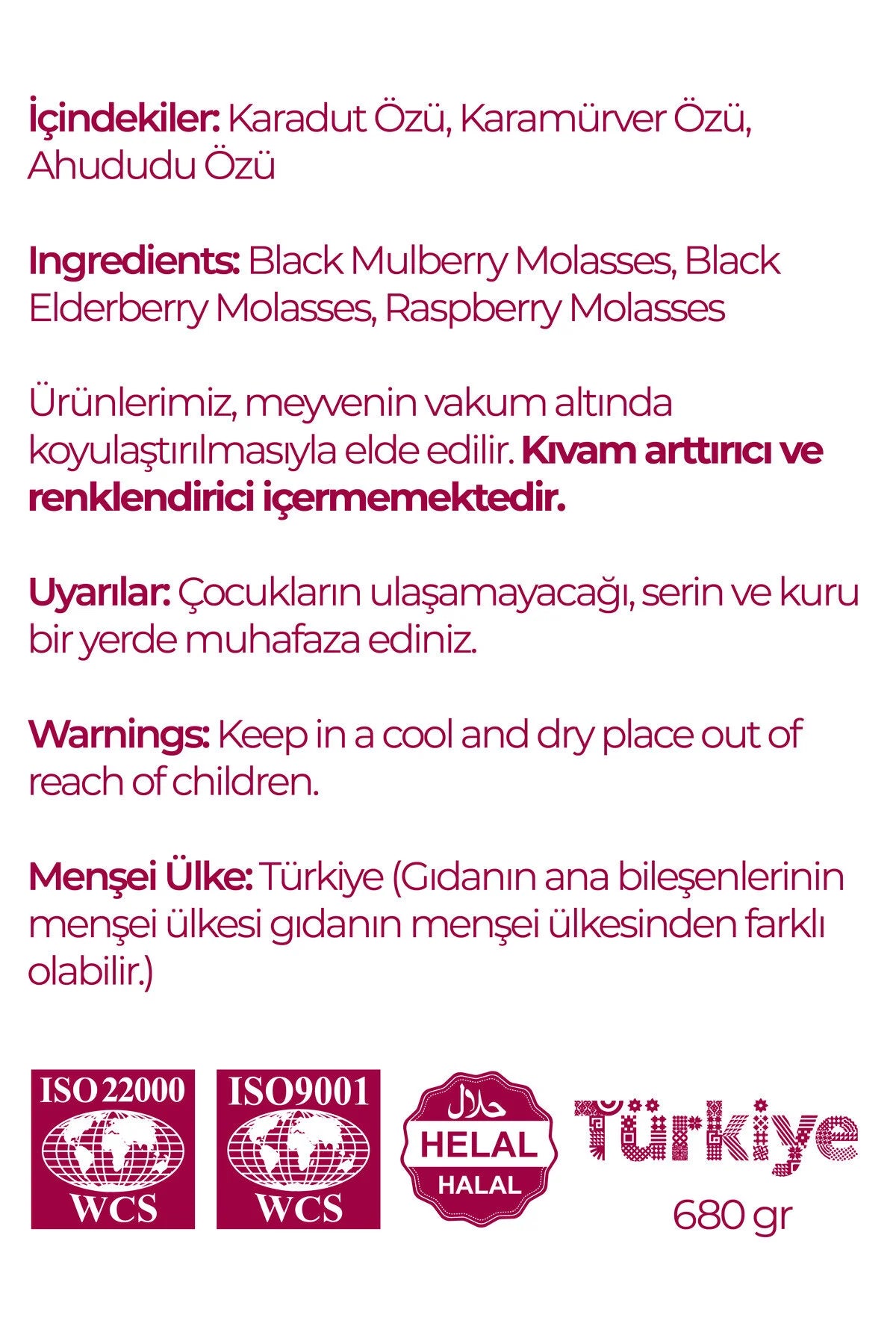 Power Vital Karadut Özü 680 g – Zwarte Moerbei, Vlierbes & Frambozensiroop