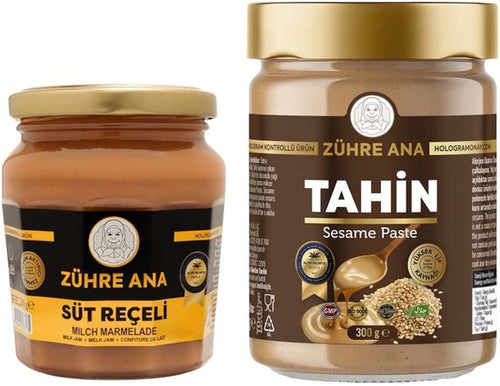 Zühre Ana Ontbijt Set – Tahin Sesampasta 300 g & Süt Reçeli Melkjam 210 g