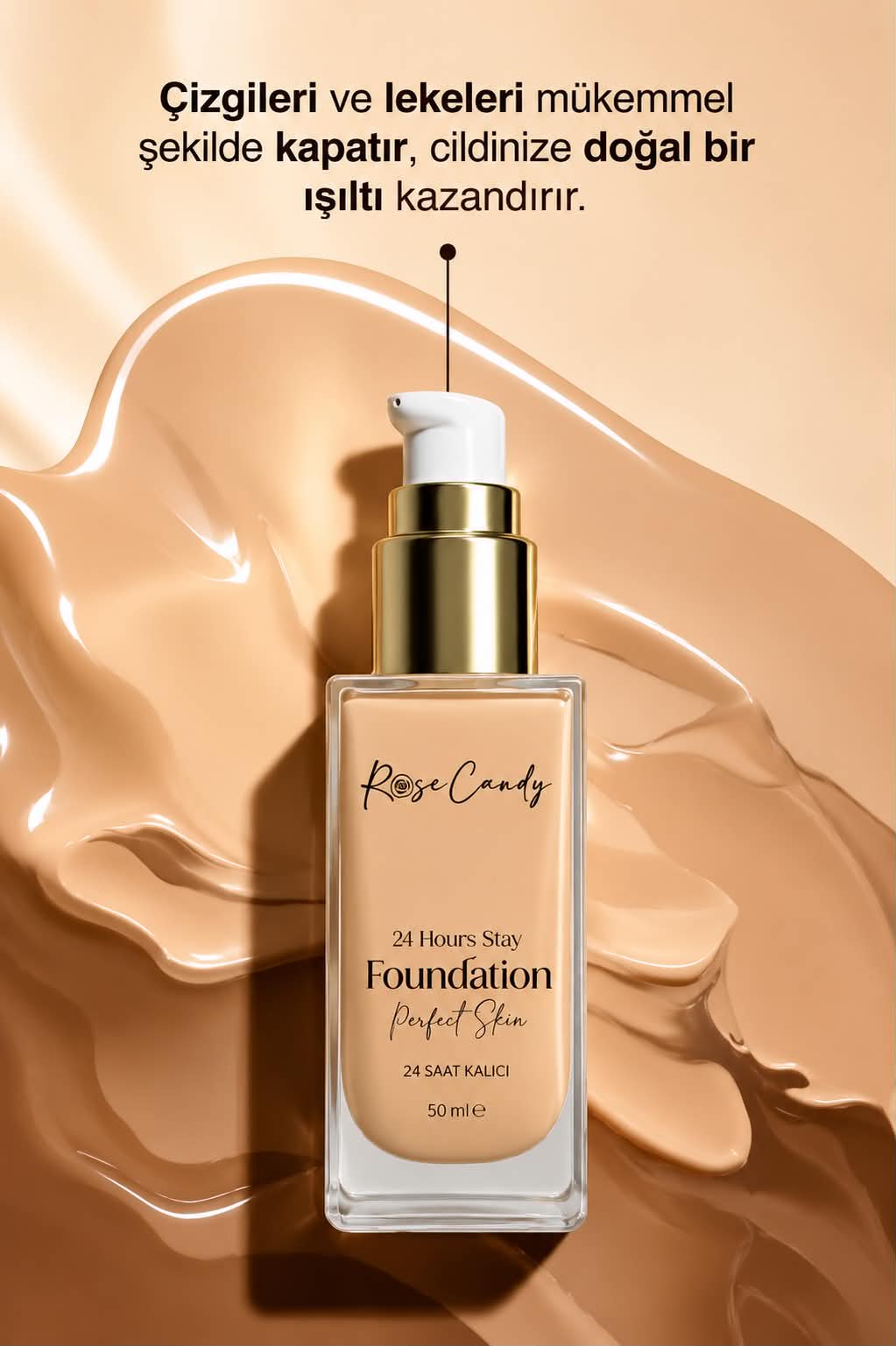 Rose Candy - 24 Hours Stay Foundation 50 ml – Natuurlijke Matte Finish – Hoge Dekking – Langhoudende Foundation – Light