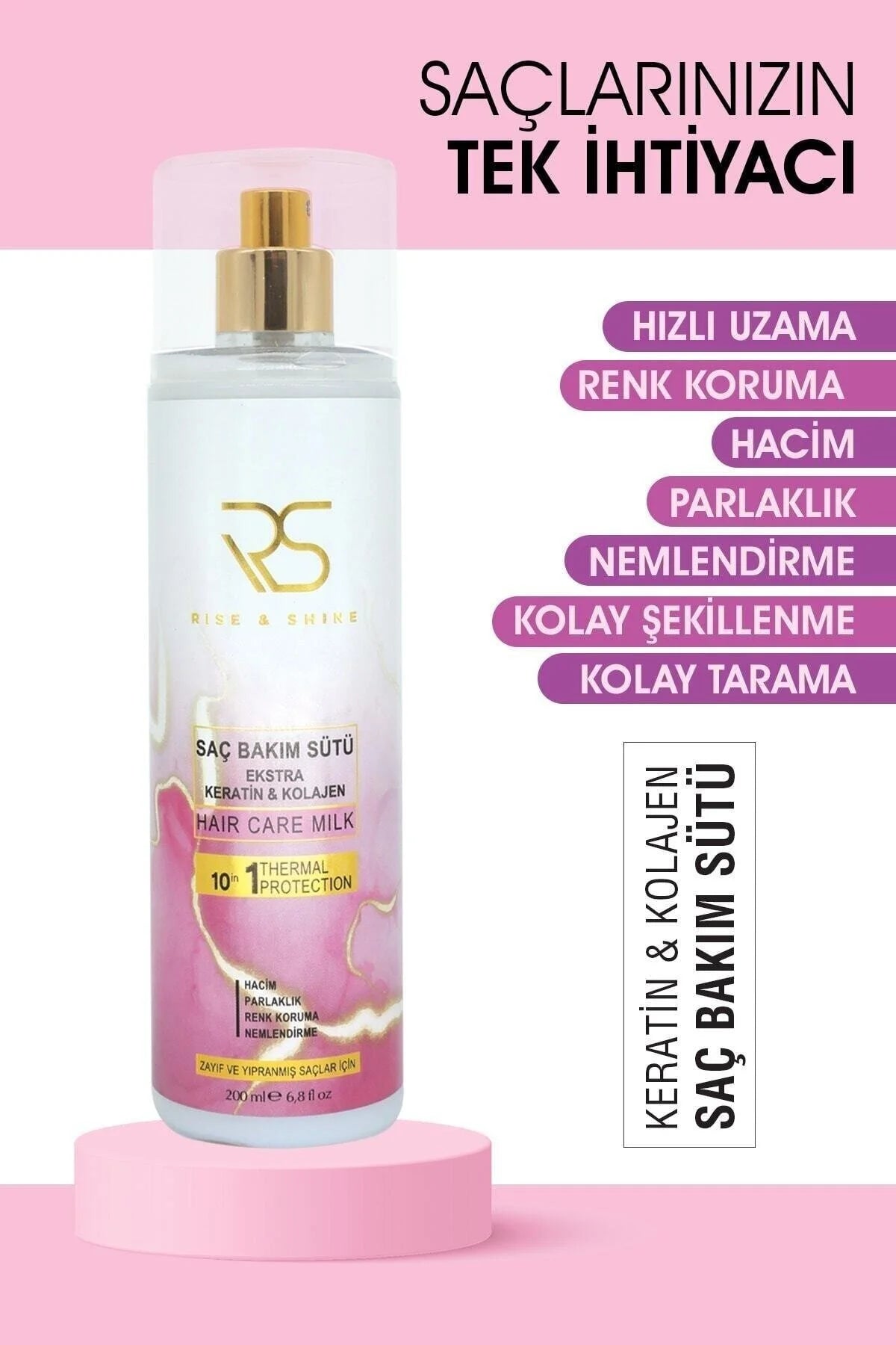 Rise & Shine Keratin & Collagen Hair Care Milk – Leave-In Conditioner – Hydraterend, Anti-Frizz & Hittebescherming – Voor Droog & Beschadigd Haar – 200 ml