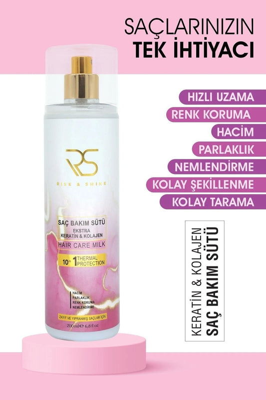 Rise & Shine Keratin & Collagen Hair Care Milk – Leave-In Conditioner – Hydraterend, Anti-Frizz & Hittebescherming – Voor Droog & Beschadigd Haar – 200 ml