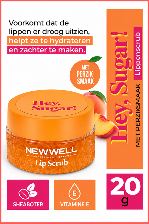 New Well Hey Sugar! Peach Lip Scrub – Perzik Lippenpeeling met Shea Butter &amp; Vitamine E – 20 g