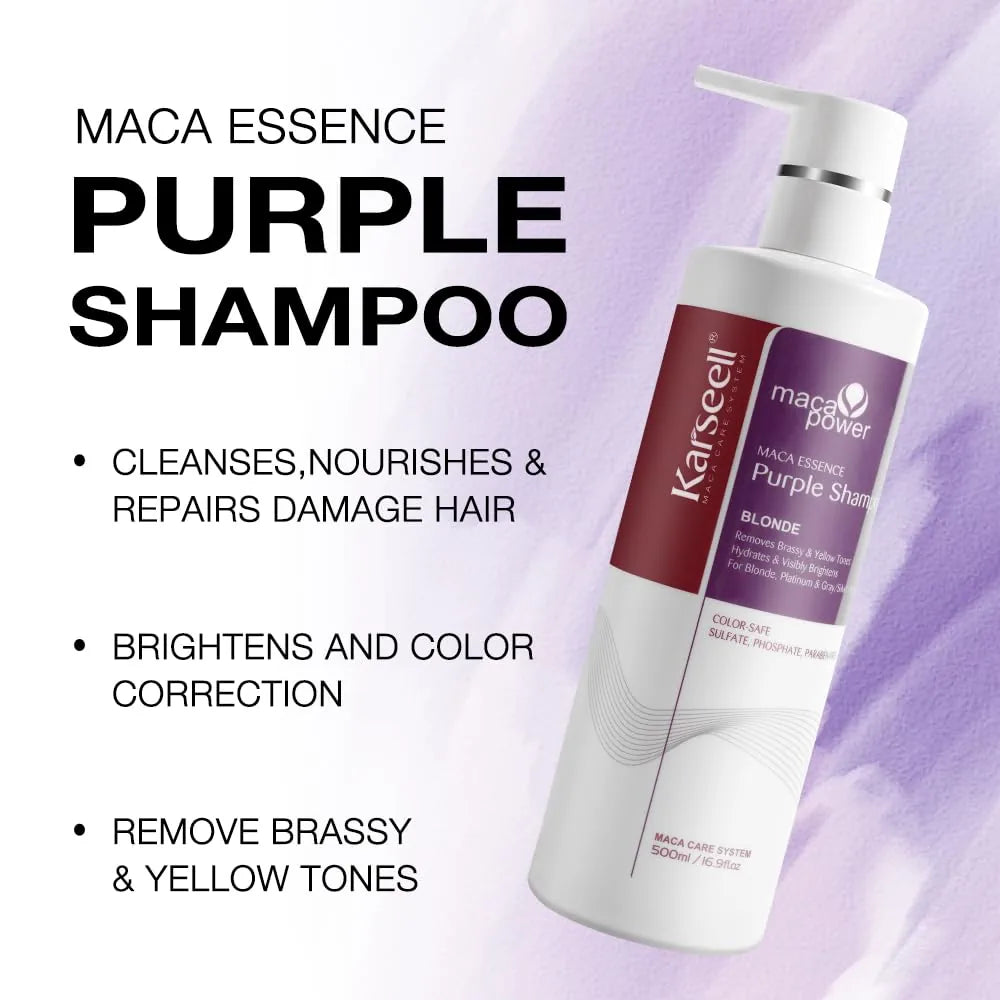 Karseell Purple Shampoo – Anti-Geel Effect Shampoo – Voor Blond, Grijs & Geblondeerd Haar – Hydraterend & Glans – 500 ml