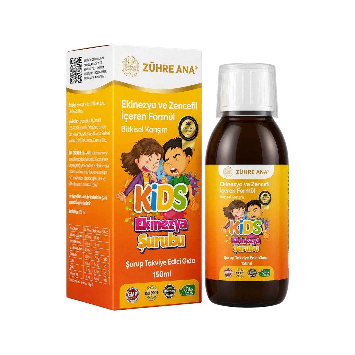 Zühre Ana Kids Ekinezya ve Zencefilli Şurup - 150ml | Echinacea & Gember Siroop | Met Natuurlijke Bananensmaak