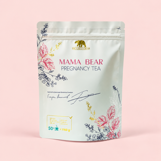 The Green Bear Mama Bear Zwangerschapsthee – Kruidenthee voor Zwangere Vrouwen – Gember, Munt, Frambozenblad &amp; Kamille – 140 g – 50 Porties