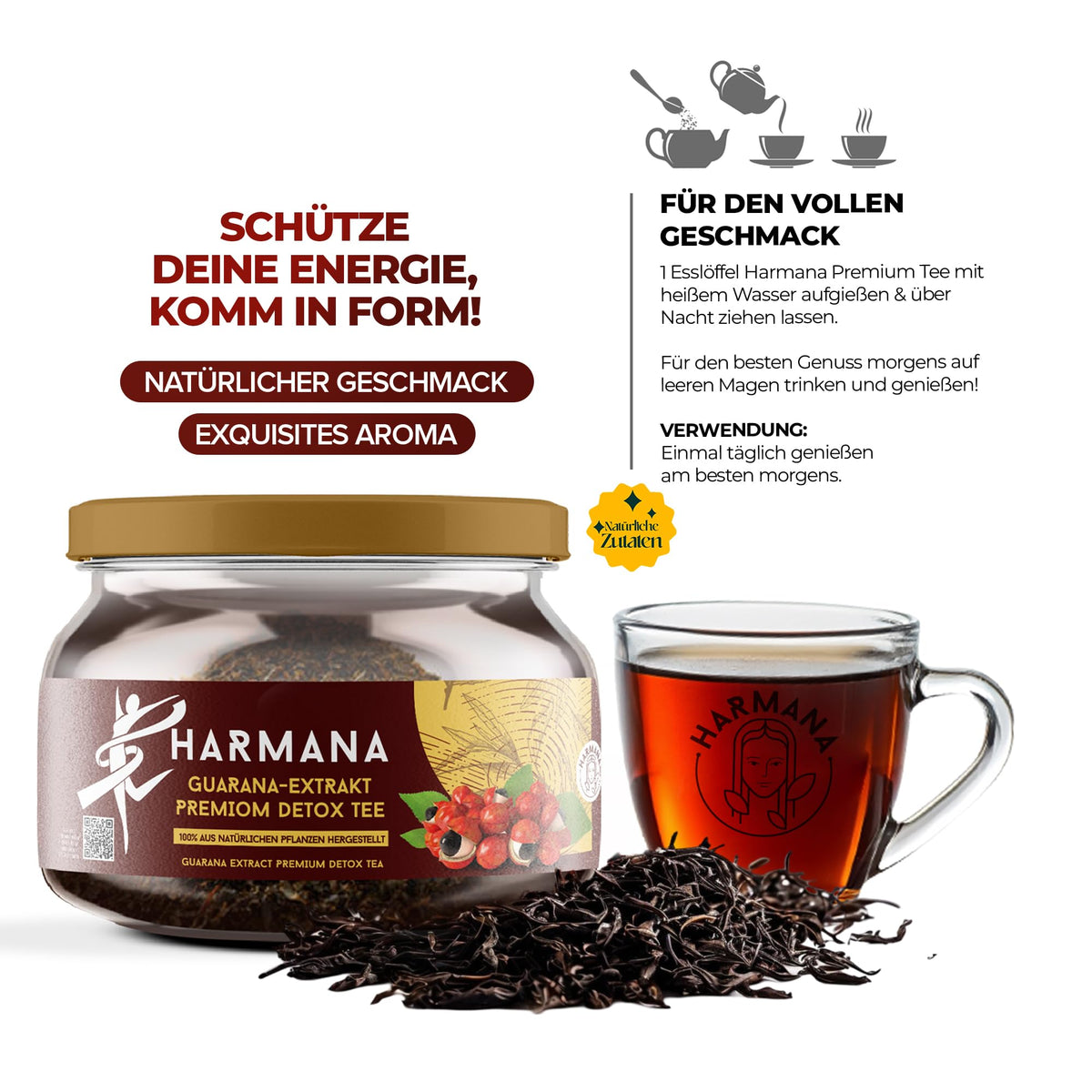 Harmana Guarana Thee – Kruidenthee met Groene Thee & Guarana – Abrikozensmaak – 150 g