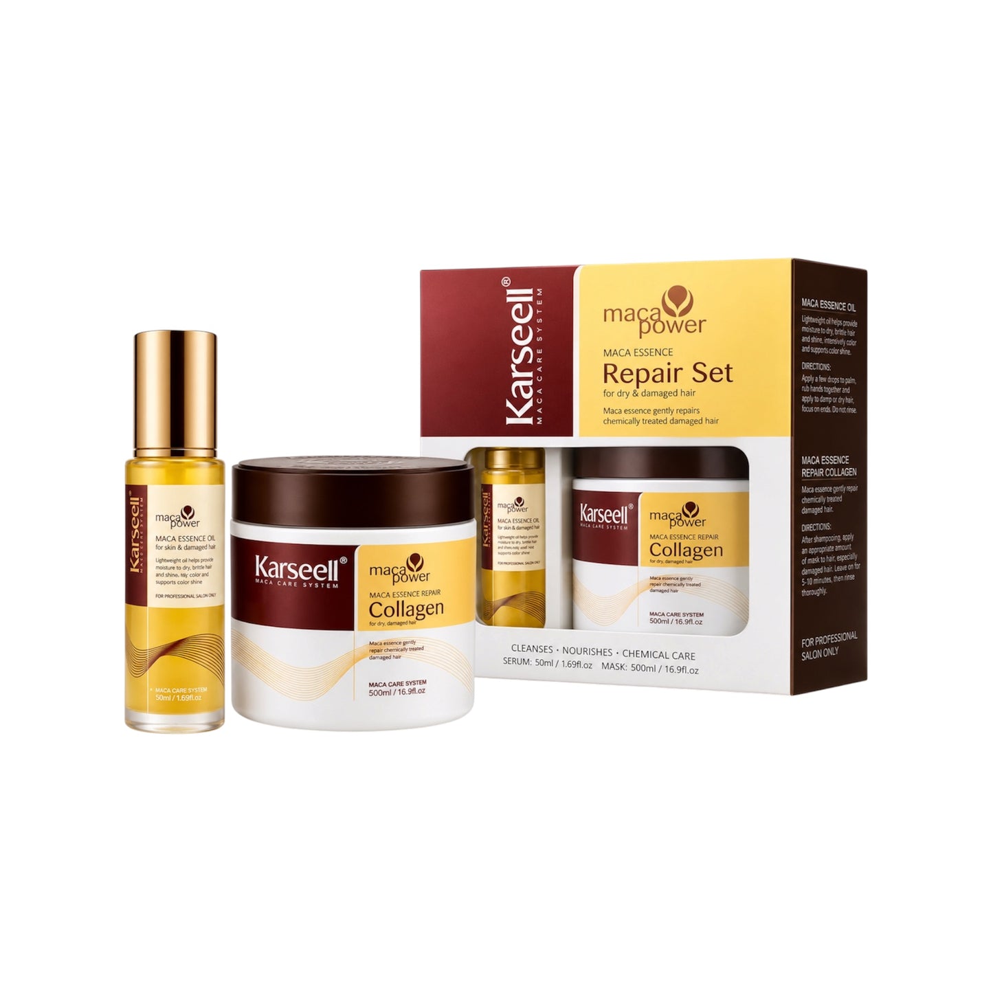 Karseell Maca Collageen Haarmasker + Haarolie – Gift Set 500ml + 50ml