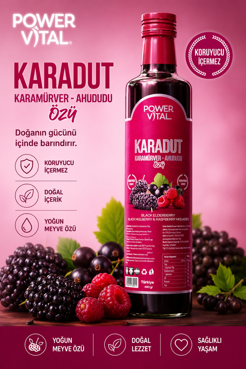 Power Vital Karadut Özü 680 g – Zwarte Moerbei, Vlierbes & Frambozensiroop