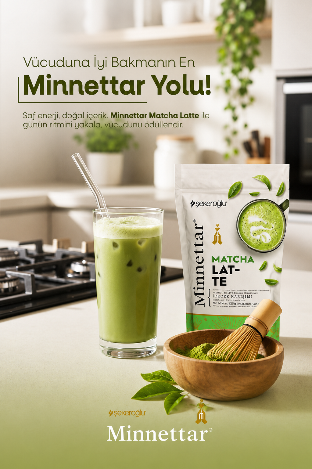 Sekeroglu Minnettar Matcha Latte – Romige Matcha Groene Thee Latte Mix – Voor Warme & Koude Dranken