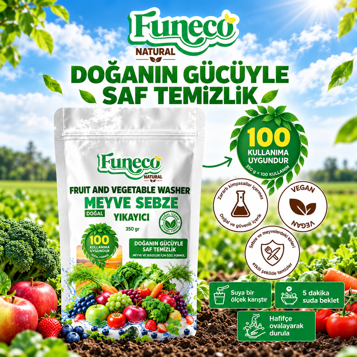 Funeco Natural - Natuurlijke Groente & Fruitreiniger - Vegan - 350 g