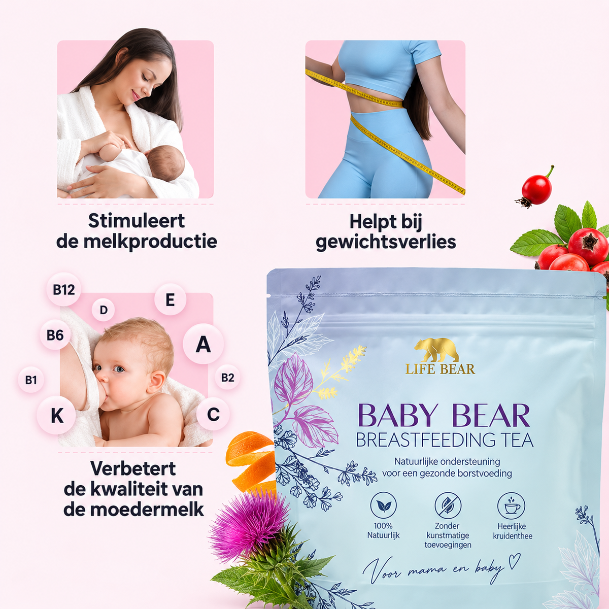 The Green Bear Baby Bear Borstvoedingsthee – Kruidenthee voor Borstvoedende Moeders – 160 g – 50 Porties
