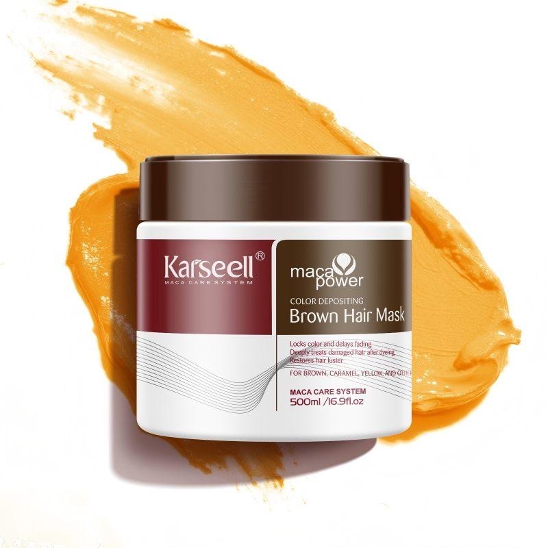 Karseell Brown Hair Mask – Kleurverfrissend Haarmasker – Hydratatie, Glans & Anti-Frizz – Voor Bruin & Gekleurd Haar – 500 ml